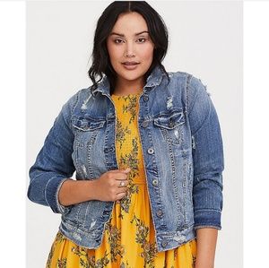 Torrid Destructed Denim Jacket Light Wash